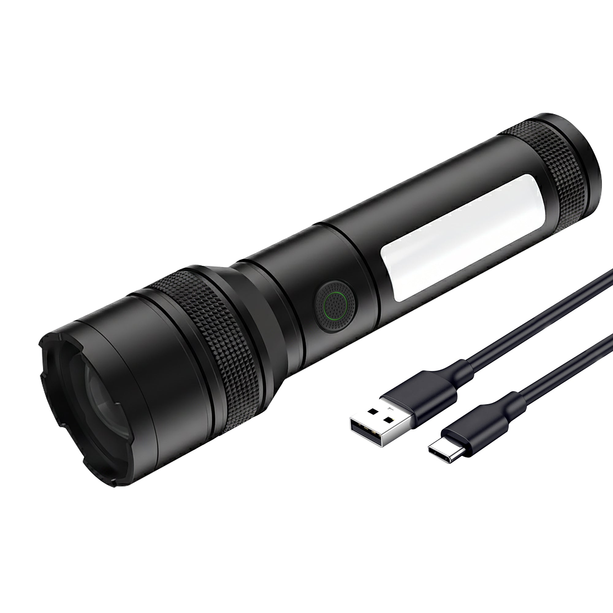 CASTOR AURA 200 Rechargeable Torch Light, 6 Light Modes, Type C Charging, Zooming Function, Long Lasting Durability (Black)