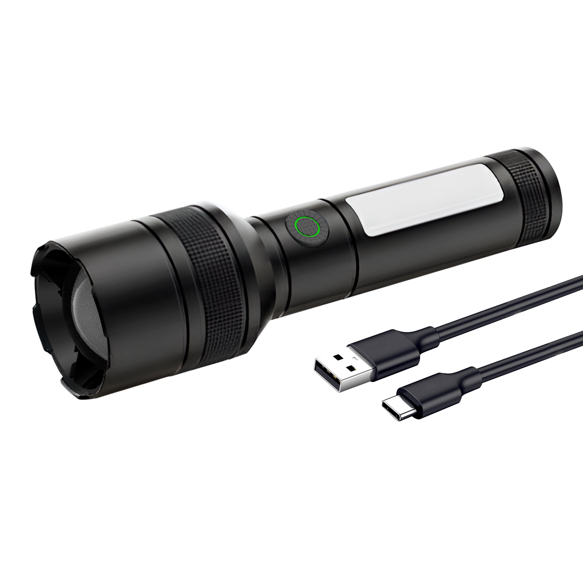 CASTOR AURA 300 Rechargeable Torch Light, 6 Light Modes, Type C Charging, Zooming Function, Long Lasting Durability (Black)