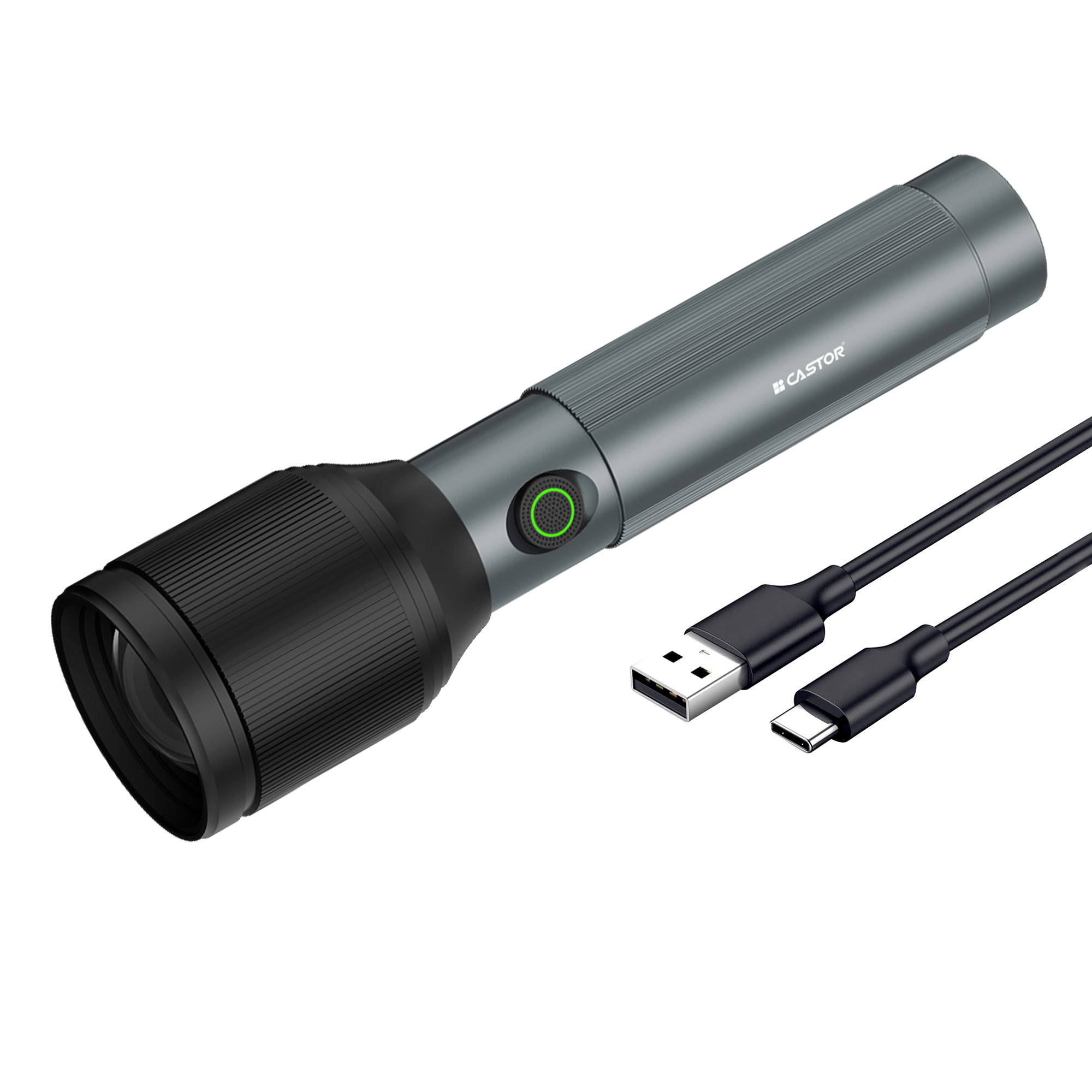 CASTOR AURA 500 Rechargeable Torch Light, 3 Light Modes, Type C Fast Charge, Powerful Strobe Mode, Ultra-Long Run Time (Black)