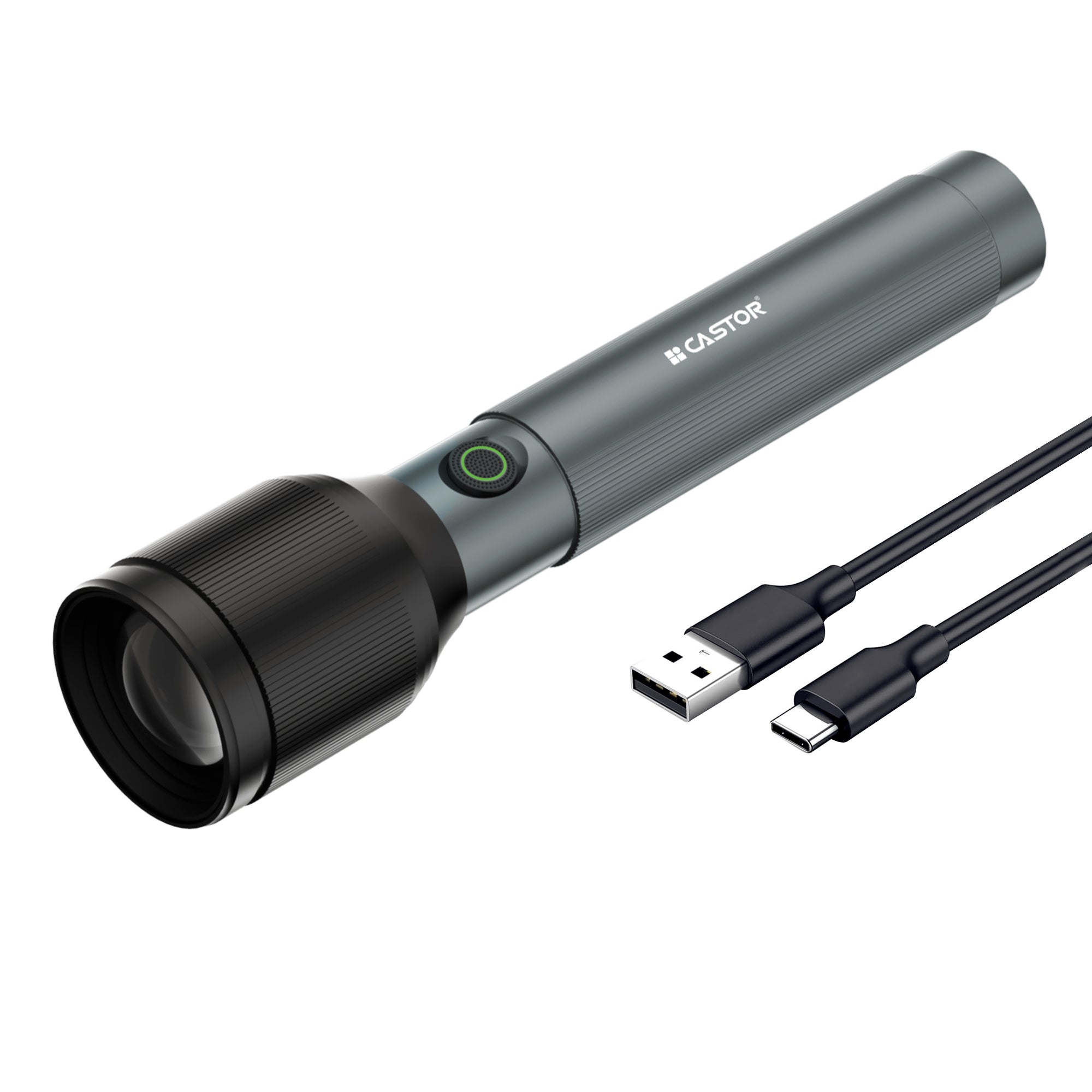 CASTOR AURA 600 Rechargeable Torch Light, 3 Light Modes, Type C Fast Charge, Powerful Strobe Mode, Ultra-Long Run Time (Black)