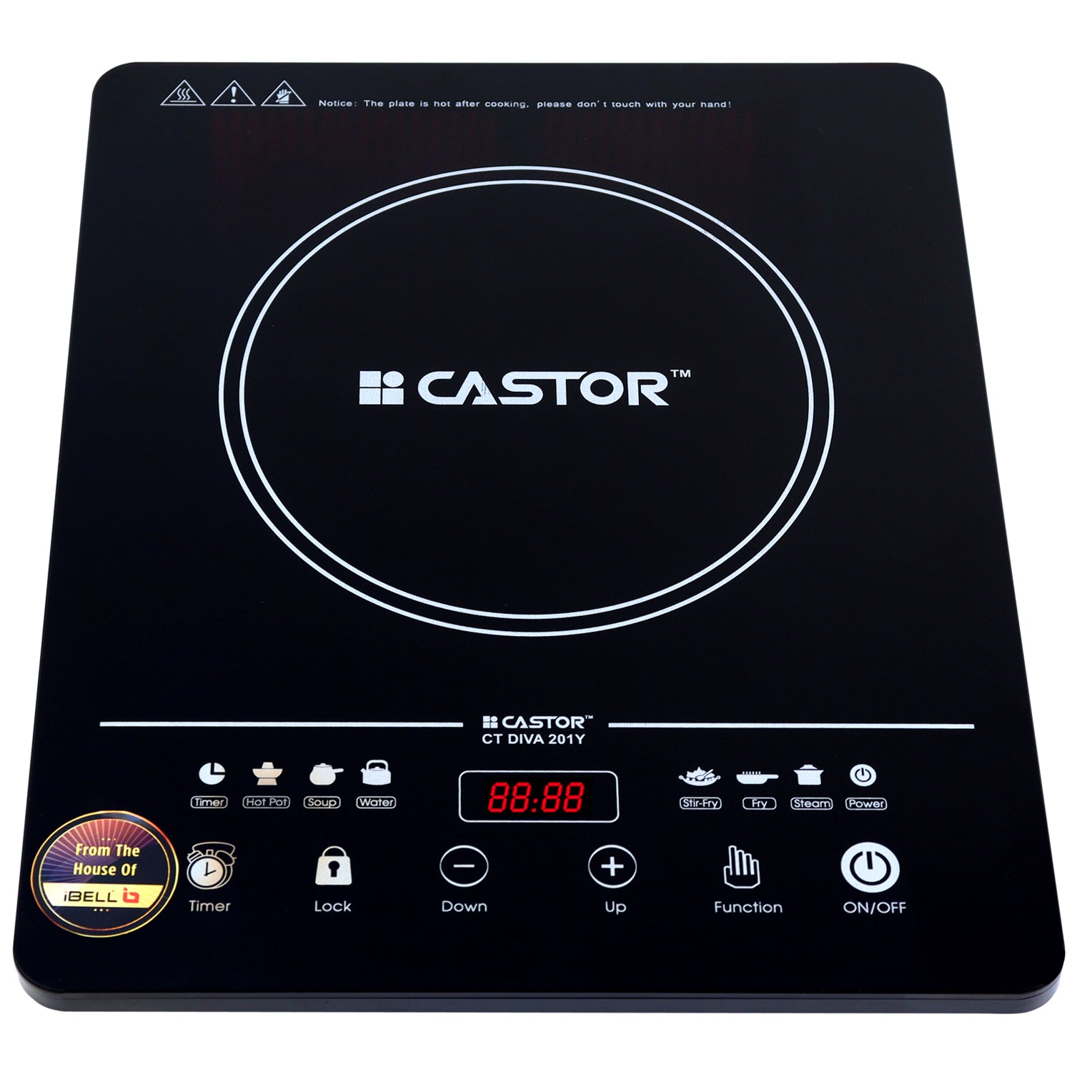 CASTOR CT DIVA 201Y Induction Cooktop 2000W with Touch Button Control, High Quality Crystal Glass, Auto Shut Off, Multi Functions (Black)