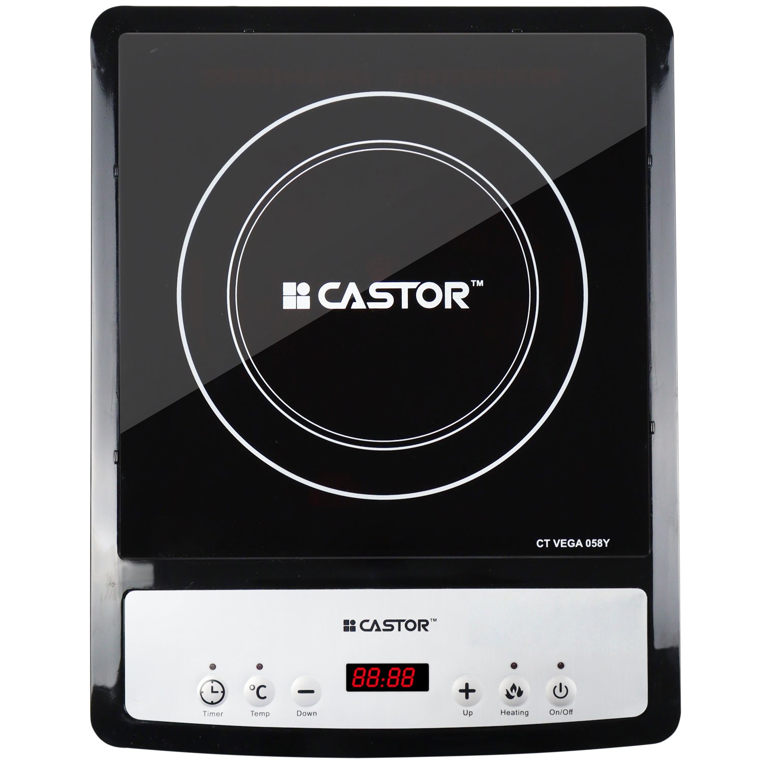 CASTOR CT VEGA 058Y Induction Cooktop 2000W with Press Button Control, High Quality Crystal Glass, Auto Shut Off, Overheat Protection (Black)