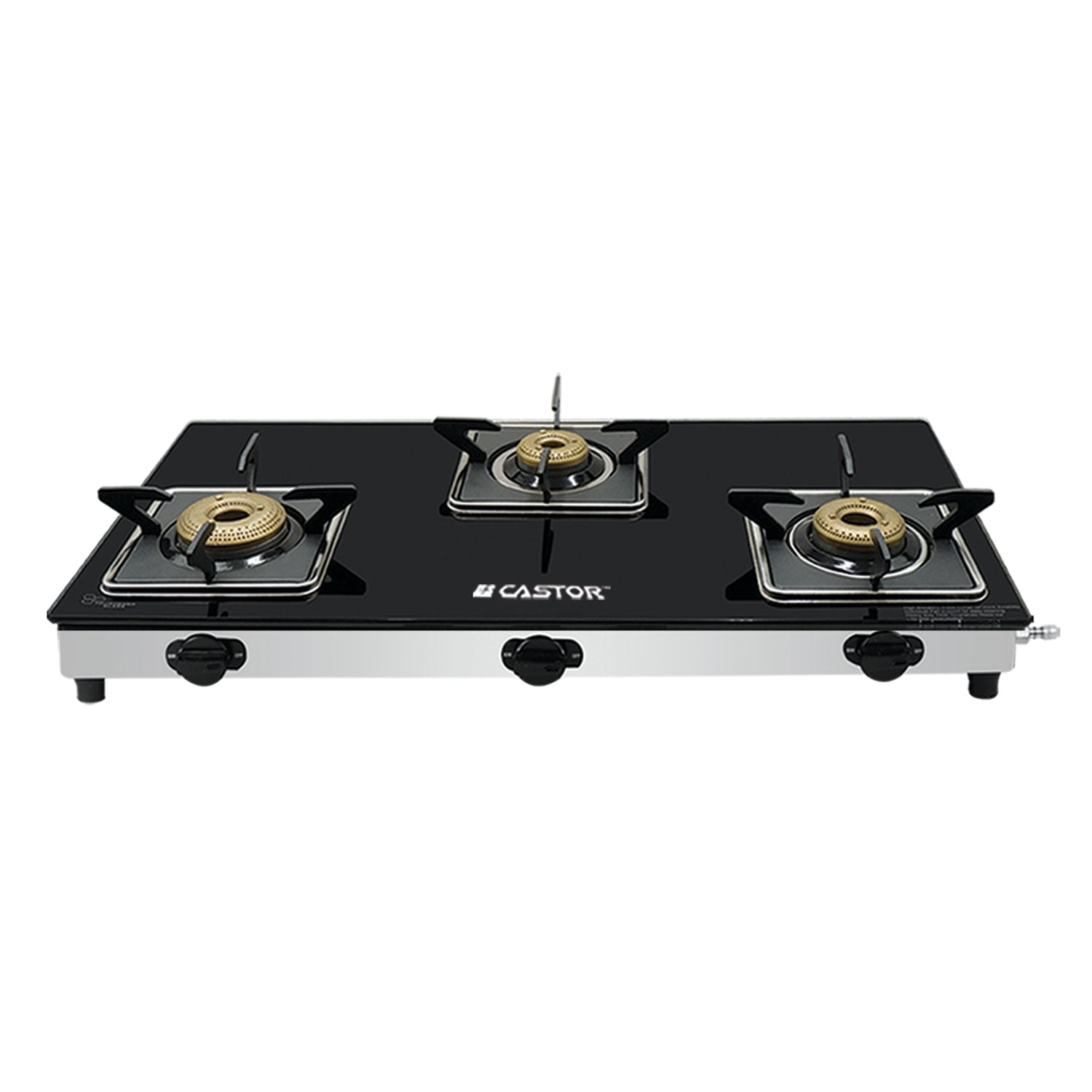 CASTOR CT AGS8413 STAR SS 3 Burner Gas Stove with Auto Ignition, Tempered Glass Top, Forged Brass Burner, Energy Saving (Black)