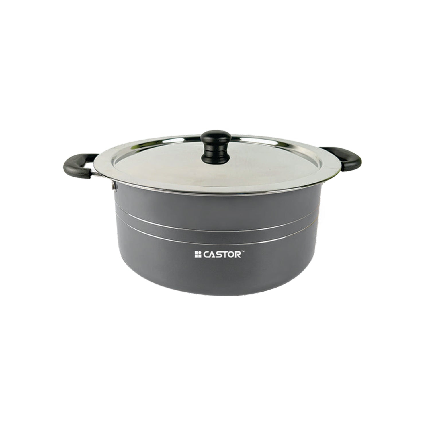 CASTOR CT BP1000SSL Non-Stick Biryani Pot 10 Litre with Stainless Steel Lid, Bakelite Handle, Durable Non-Stick Interior (Grey)