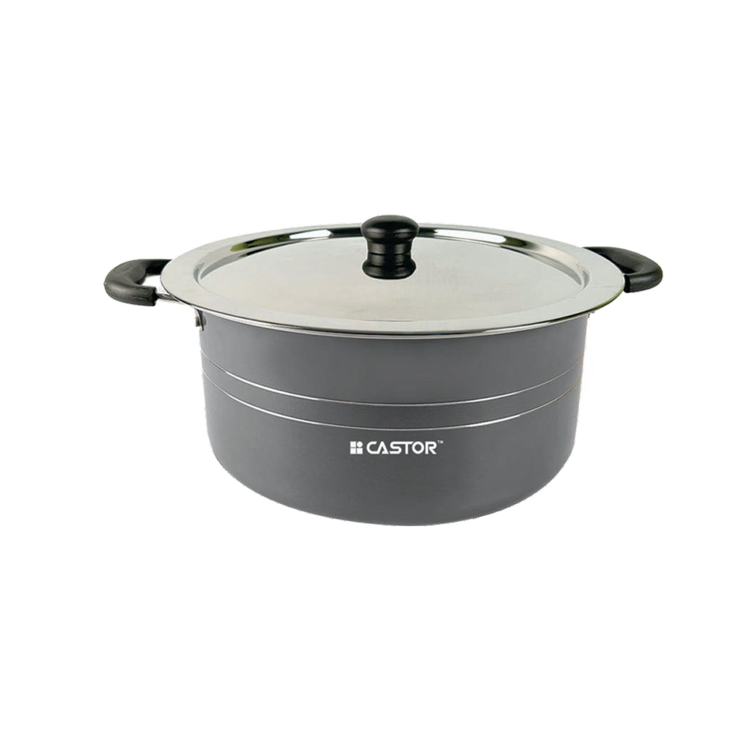 CASTOR CT BP1400SSL Non-Stick Biryani Pot 14 Litre with Stainless Steel Lid, Bakelite Handle, Durable Non-Stick Interior (Grey)