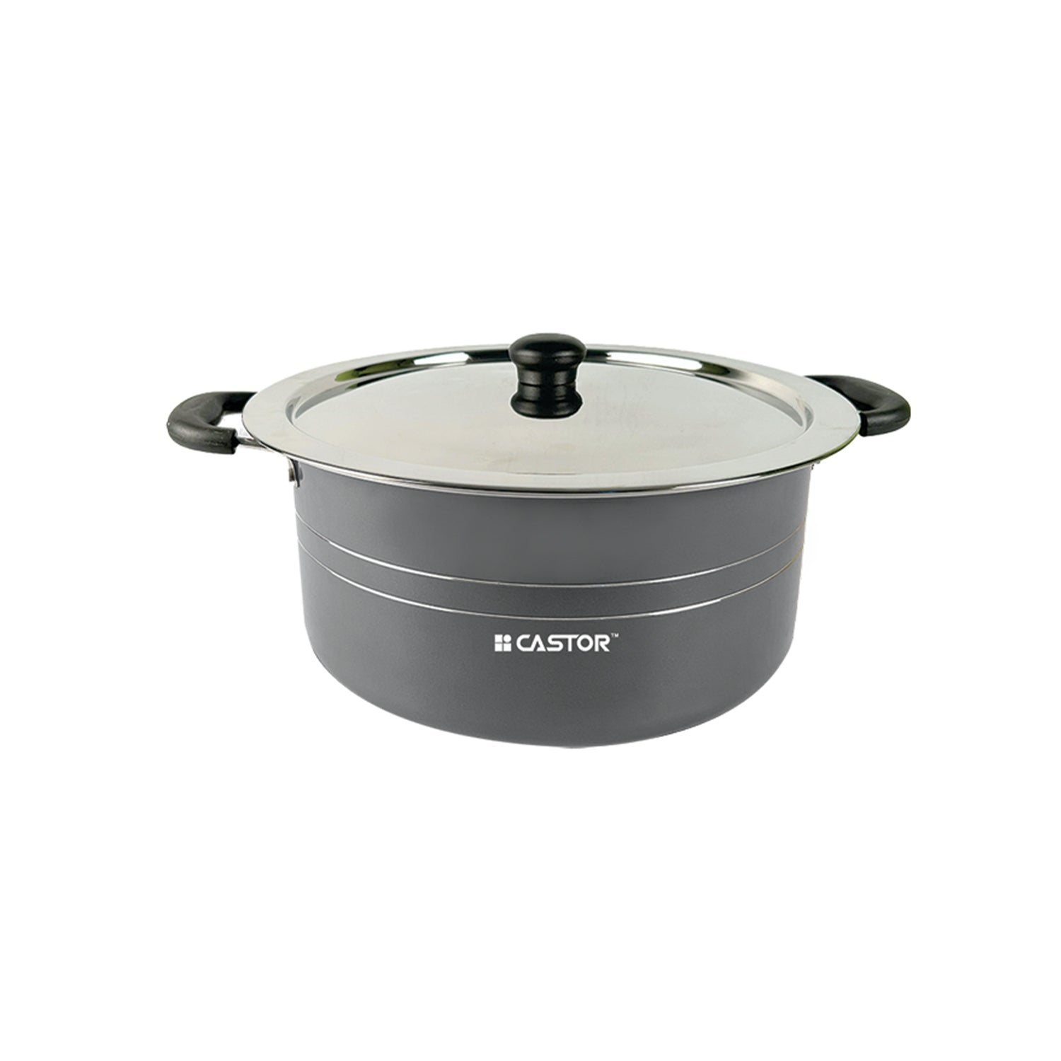 CASTOR CT BP800SSL Non-Stick Biryani Pot 8 Litre with Stainless Steel Lid, Bakelite Handle, Durable Non-Stick Interior (Grey)