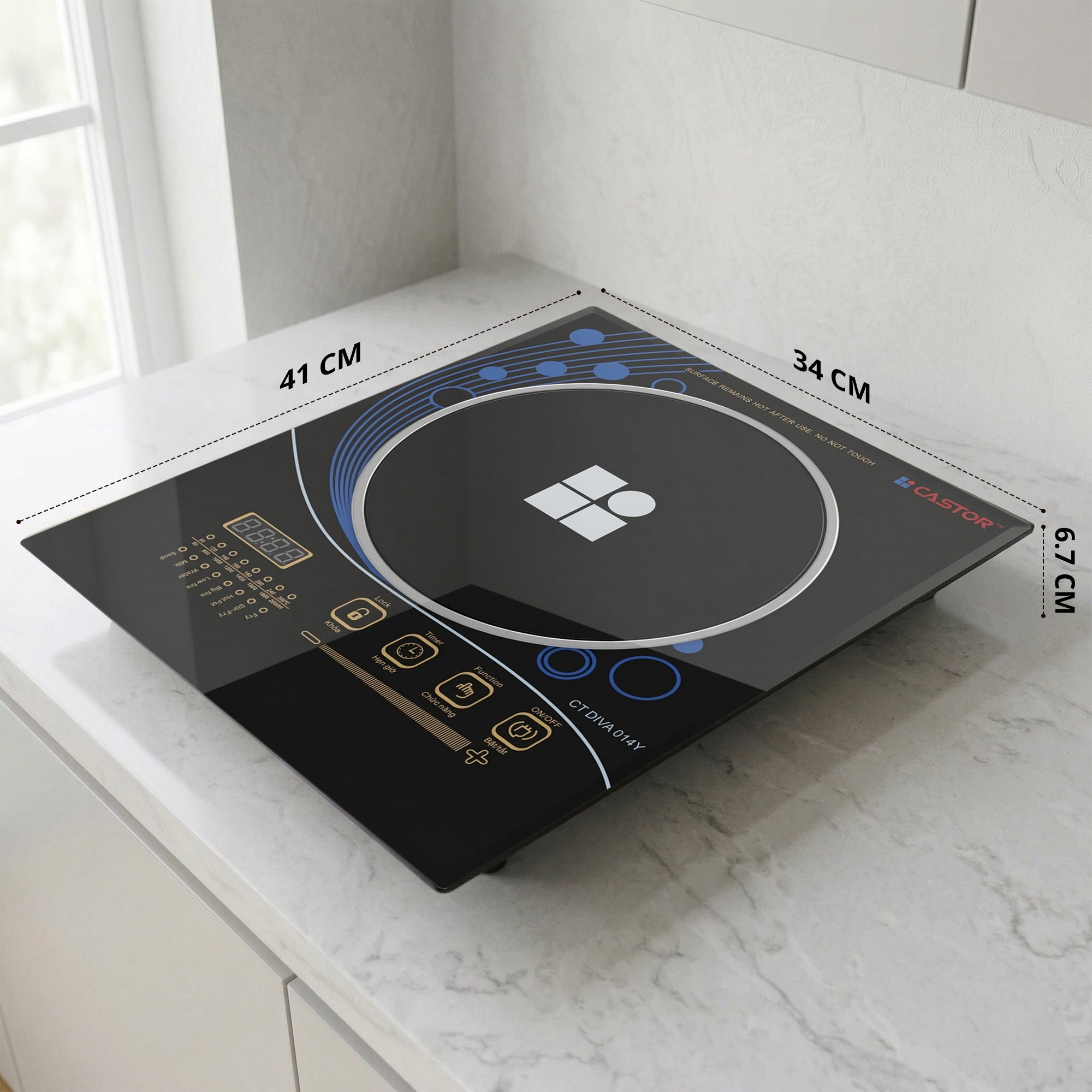 CASTOR CT DIVA 014Y Induction Cooktop 2200W with Touch Button Control, Super-Large Coil Panel, Intelligent Control, Multiple Safety Protection (Black)