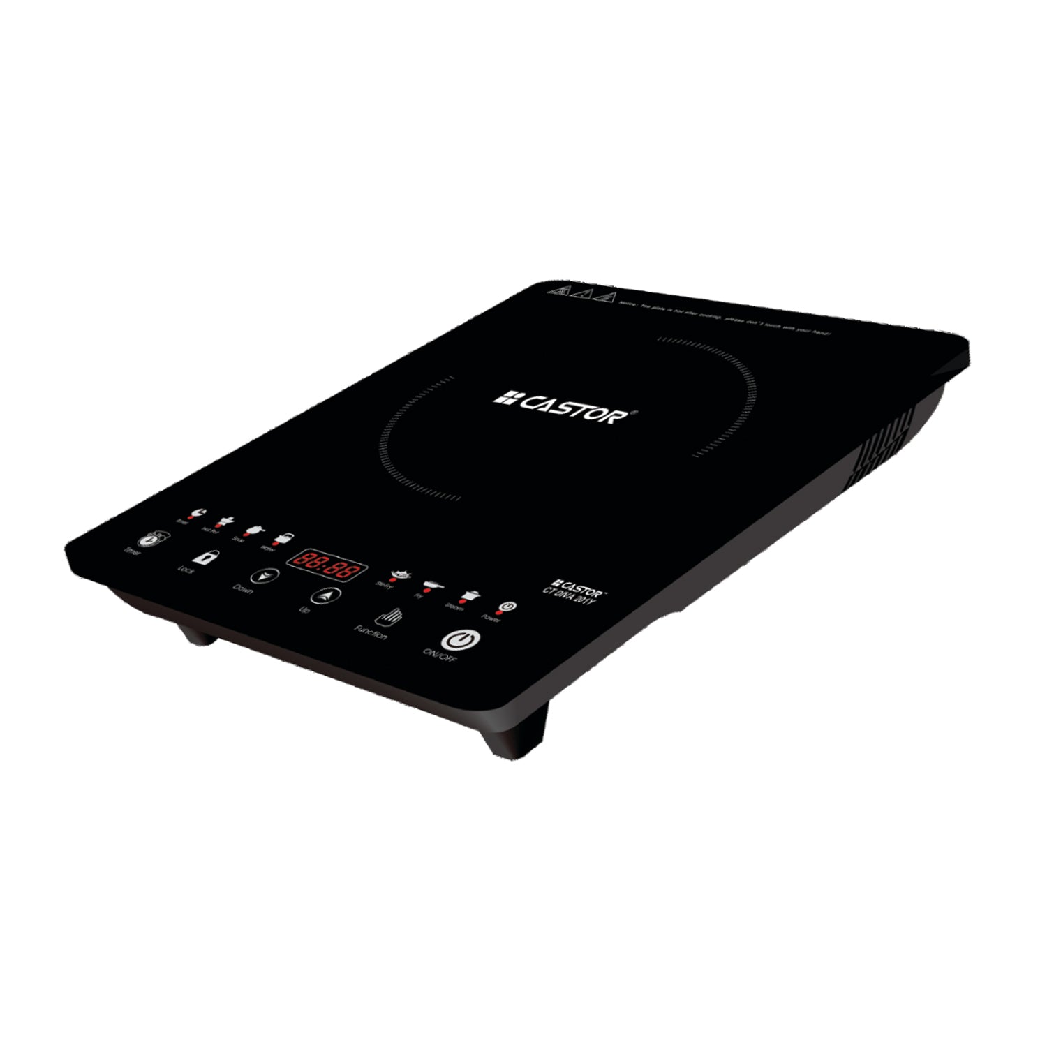 CASTOR CT DIVA 201Y Induction Cooktop 2000W with Touch Button Control, High Quality Crystal Glass, Auto Shut Off, Multi Functions (Black)