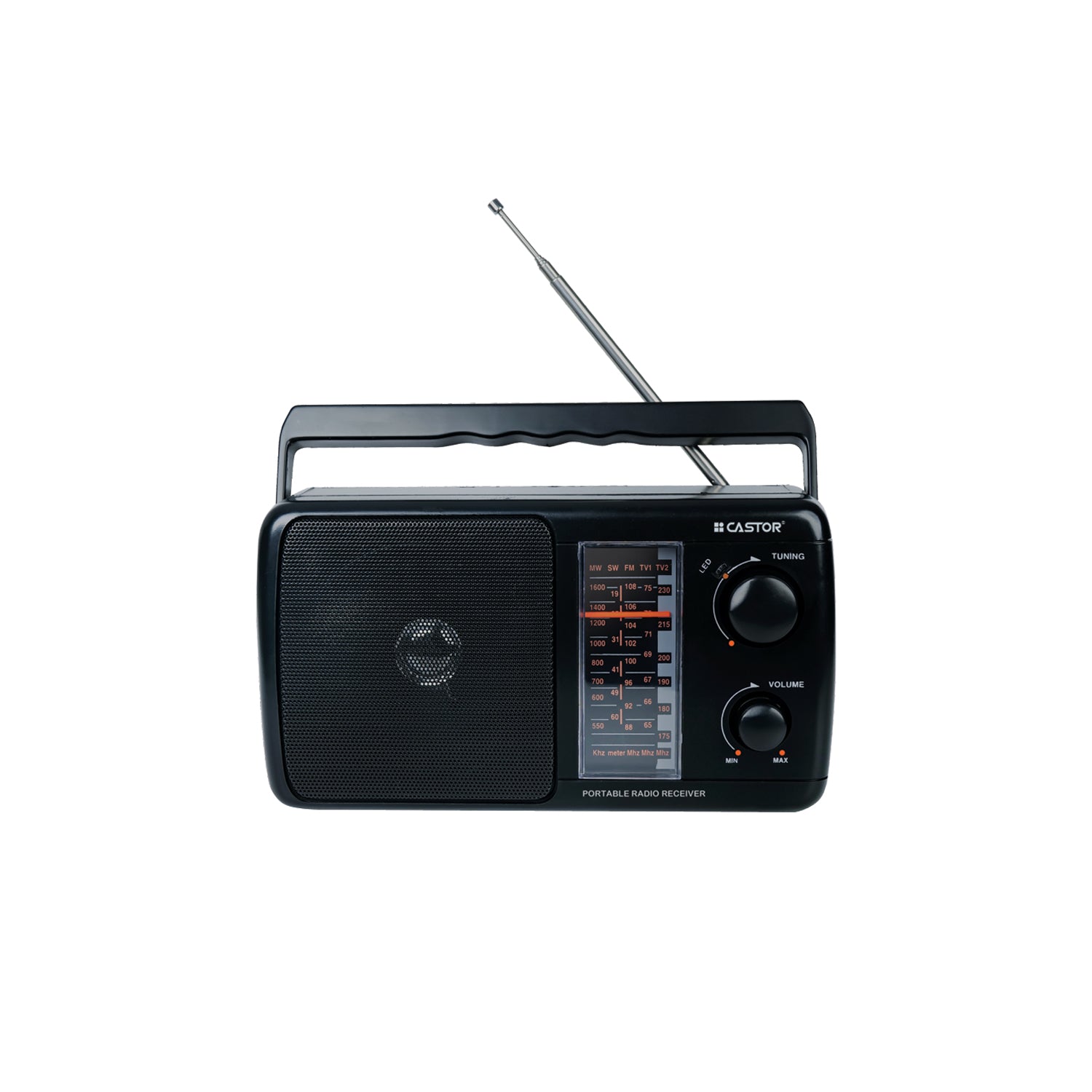 CASTOR CT FM 1025T 5 Band Radio, FM/AM/SW1/TV1/TV2, High Sensitivity Receiver, Telescopic Antenna, Rechargeable (Black)