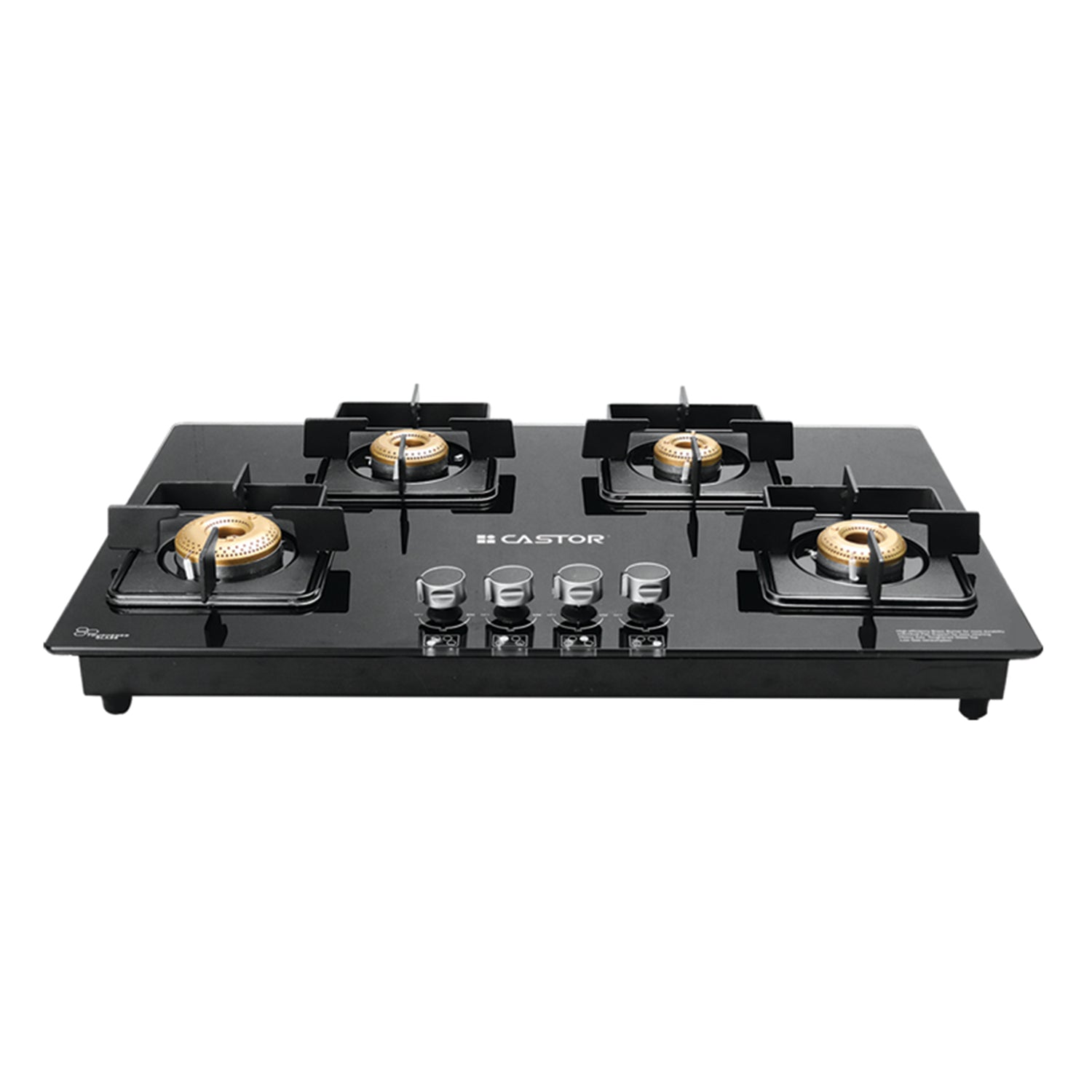 CASTOR CT GLAZE 04DSB WB4 Hob Cooktop 4 Burner, Tempered Glass Top, Diptray Square Black, Low Gas Consumption