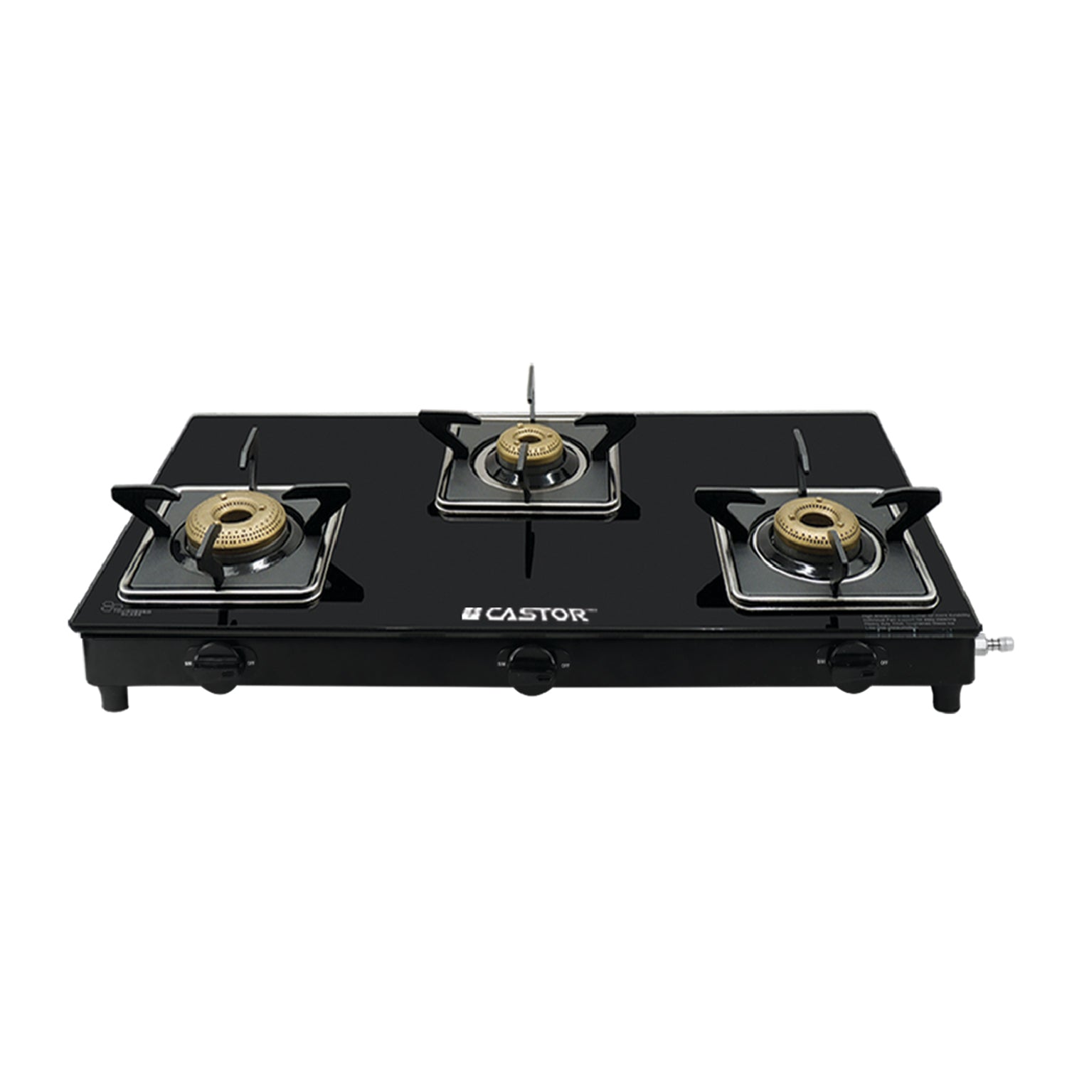 CASTOR CT GS8413 STAR 3 Burner Gas Stove, Tempered Glass Top, Crystal Black Design, Forged Brass Burner, Energy Saving (Black)