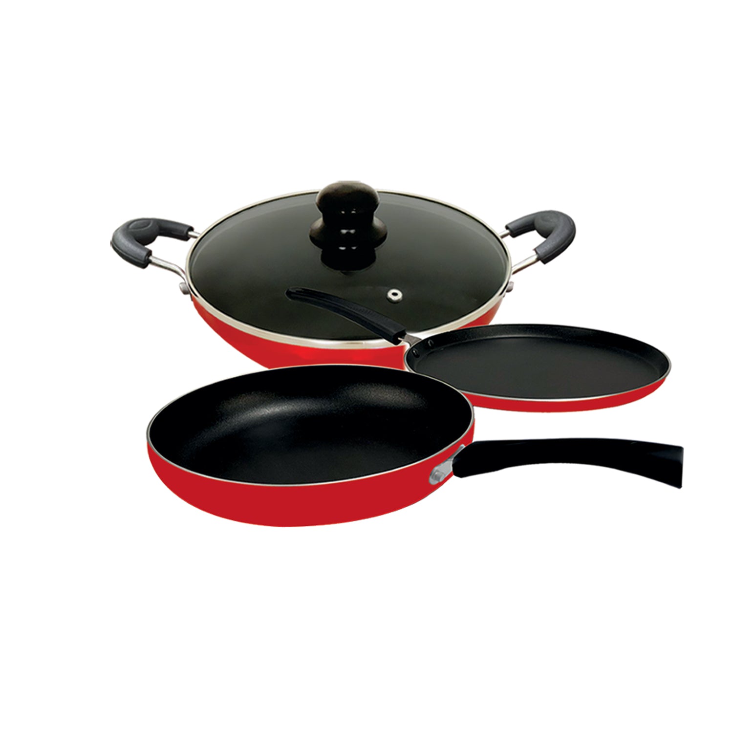 CASTOR CT KFT 2224 3 in 1 Non-Stick Cookware Set, Scratch Resistant, Metal Spoon Friendly, 3 Layer Durable Non-Stick Interior