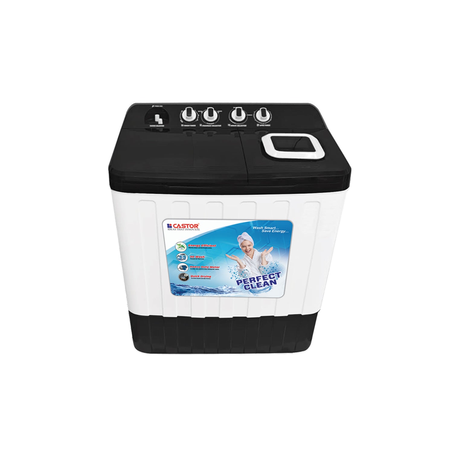 CASTOR CT SA10E Semi Automatic Washing Machine 10 Kg with 2 Wash Programs, Collar Scrubber, Single Inlet, Top Motors, 2 Year Warranty on Motor (White)