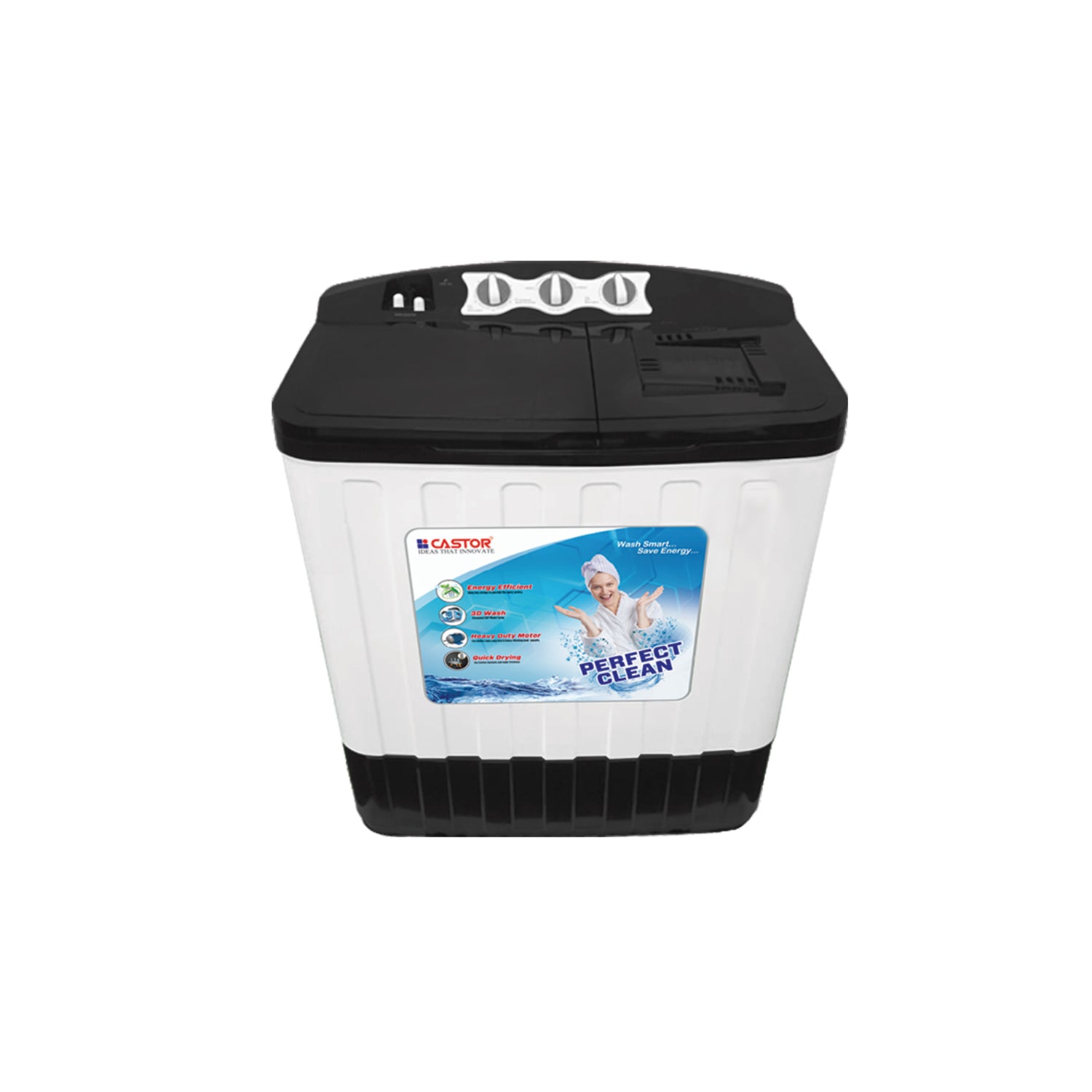 CASTOR CT SA75E Semi Automatic Washing Machine 7.5 Kg with 2 Wash Programs, Rust Free Plastic Body, End Cycle Buzzer, Anti-Rat Base, 2 Year Warranty on Motor (White)