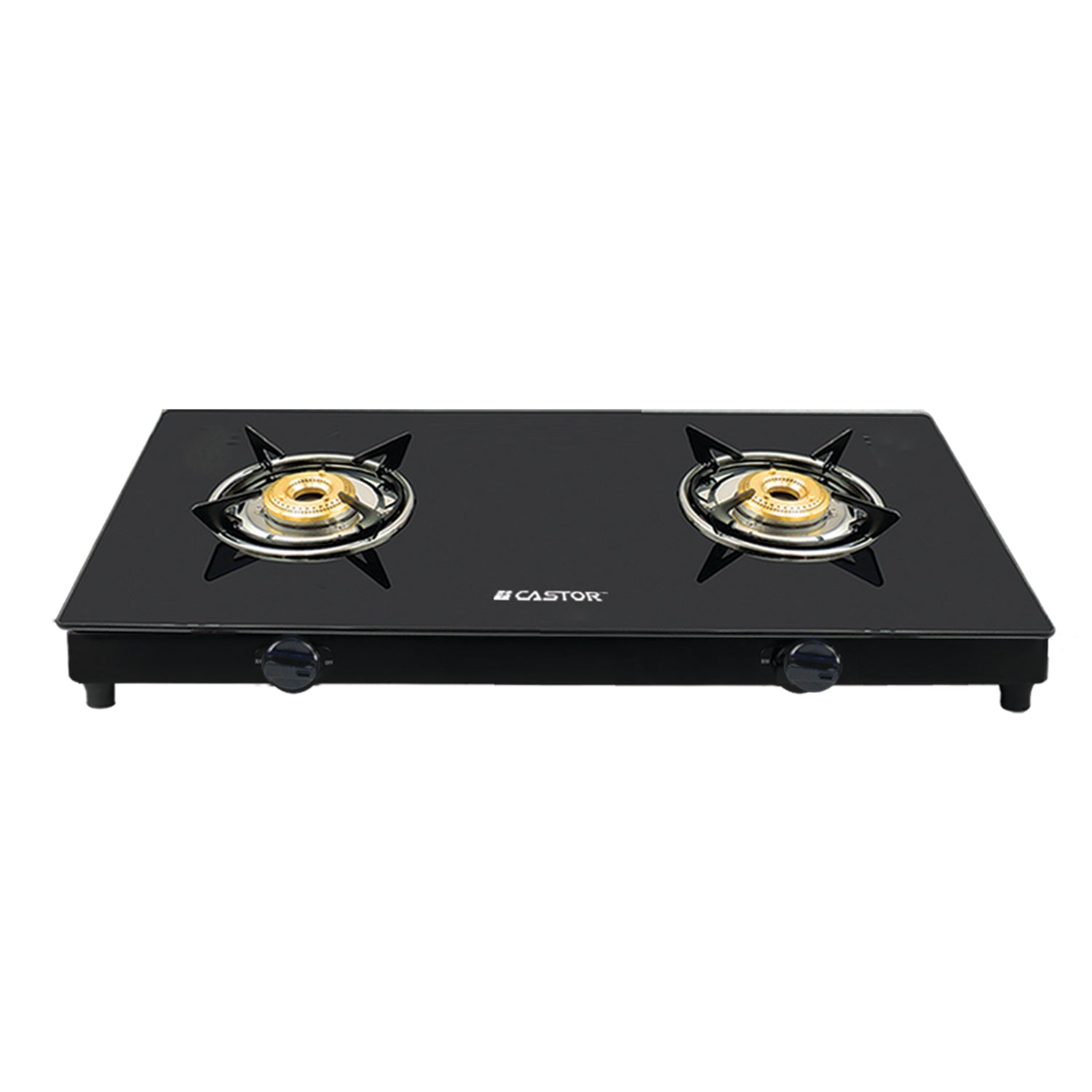 CASTOR CT SLEEK 02B-DLX 2 Burner Gas Stove, Tempered Black Glass Top, Crystal Black Design, Energy Saving Burners (Black)