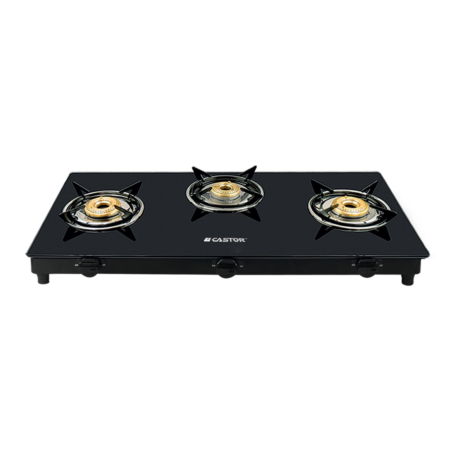 CASTOR CT SLEEK 03B-DLX 3 Burner Gas Stove, Tempered Black Glass Top, Digital Design, Aluminium Burners, Low Gas Consumption (Black)