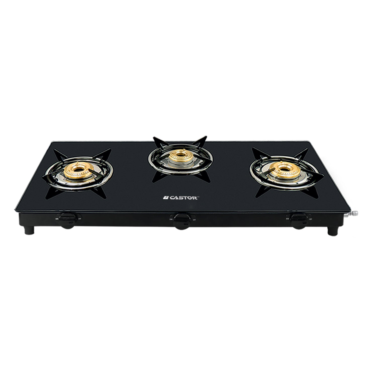 CASTOR CT SLEEK 03B 3 Burner Gas Stove, Tempered Black Glass Top, Digital Design, Aluminium Burners, Low Gas Consumption (Black)