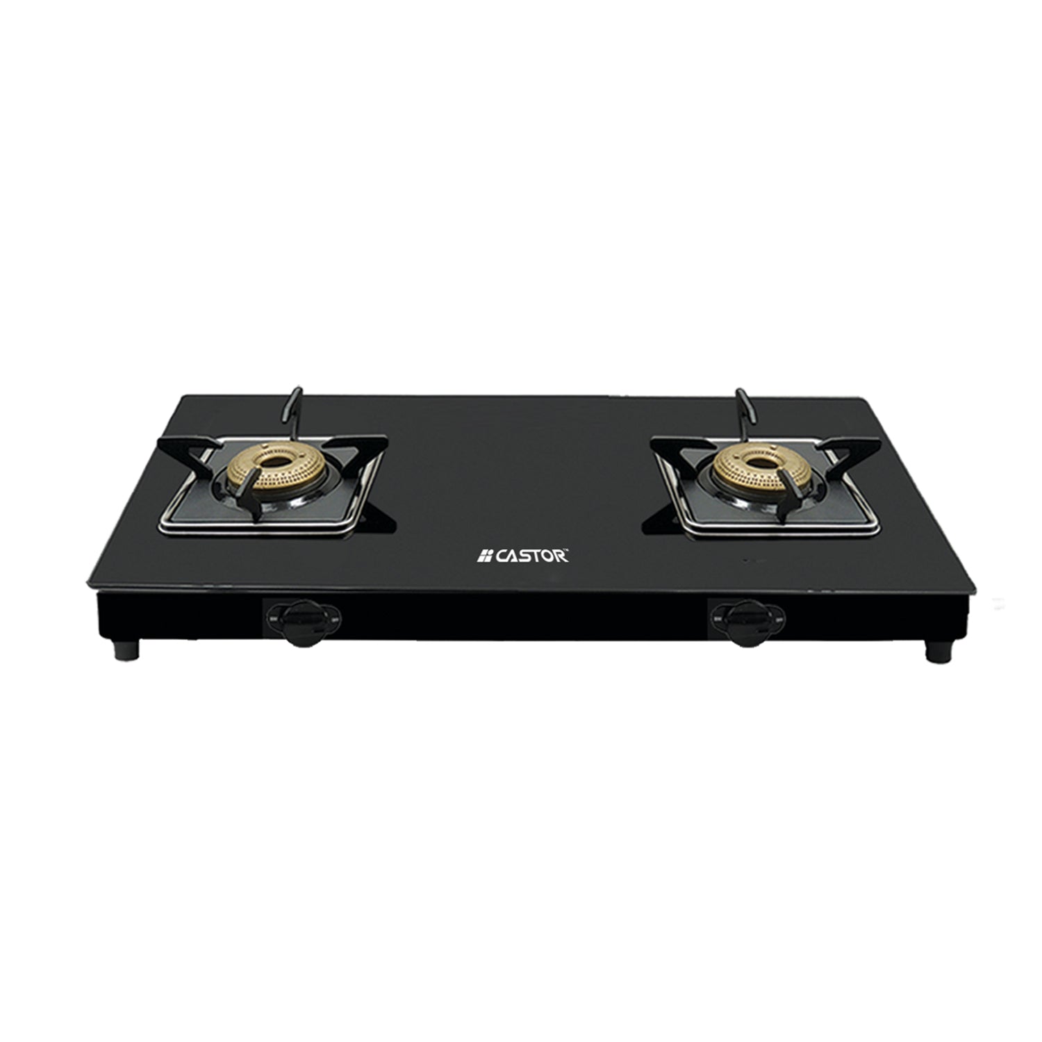 CASTOR CT STAR 02B-DLX 2 Burner Gas Stove, Tempered Black Glass Top, Crystal Black Design, Energy Saving Burners, Elegant Looks (Black)