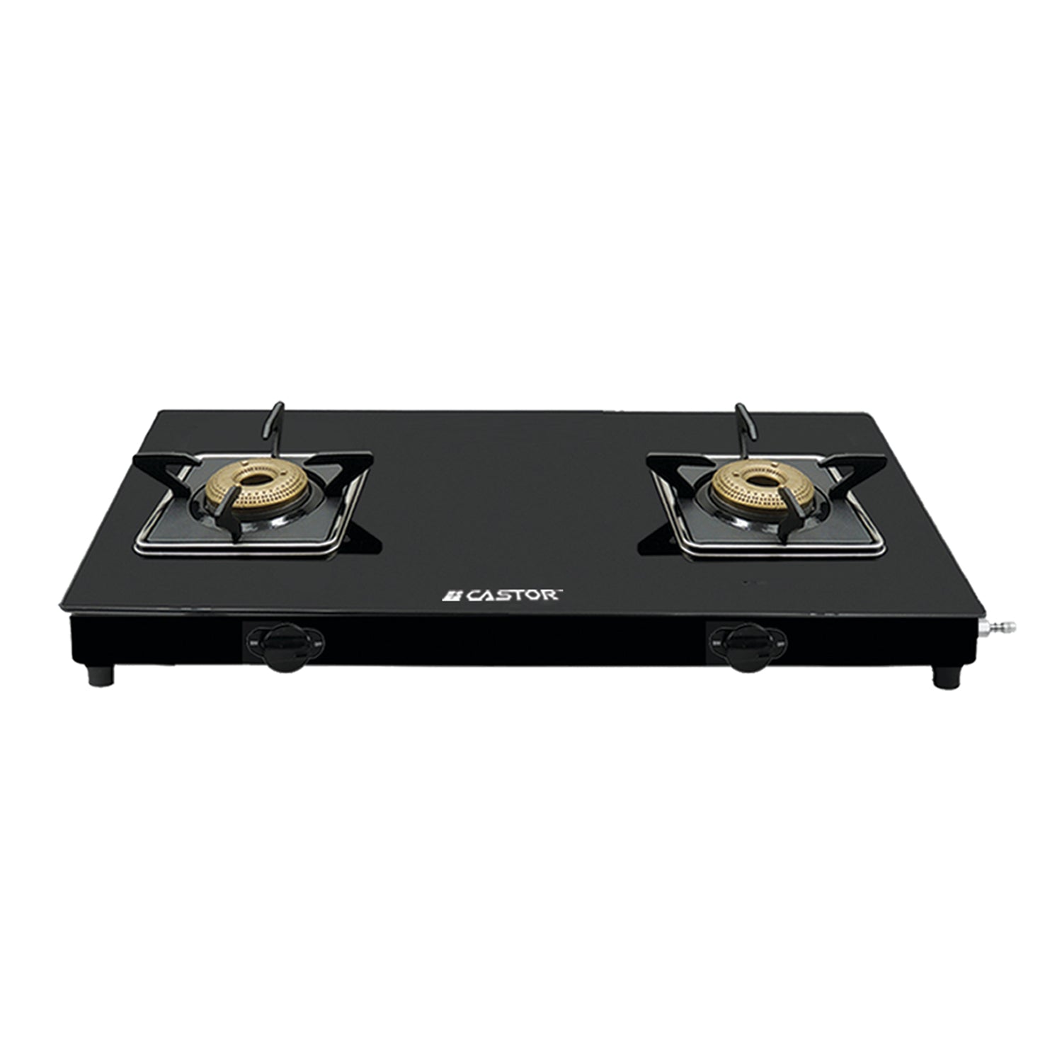 CASTOR CT STAR 02B 2 Burner Gas Stove, Tempered Black Glass Top, Crystal Black Design, Energy Saving Burners, Elegant Looks (Black)